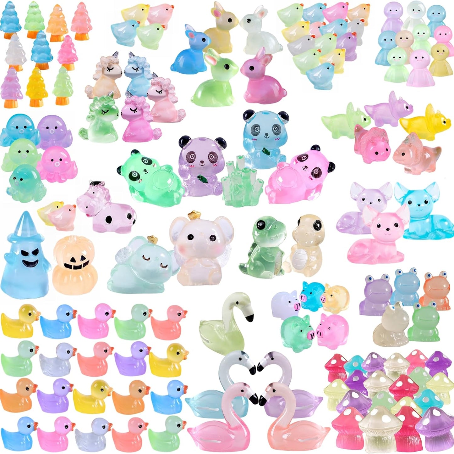 130pcs Various Luminous Mini Resin Animal Figurines Glow in The Dark Miniature Figures Ornament Fairy Garden Accessories Aquarium Landscape Bonsai Dollhouse Decor
