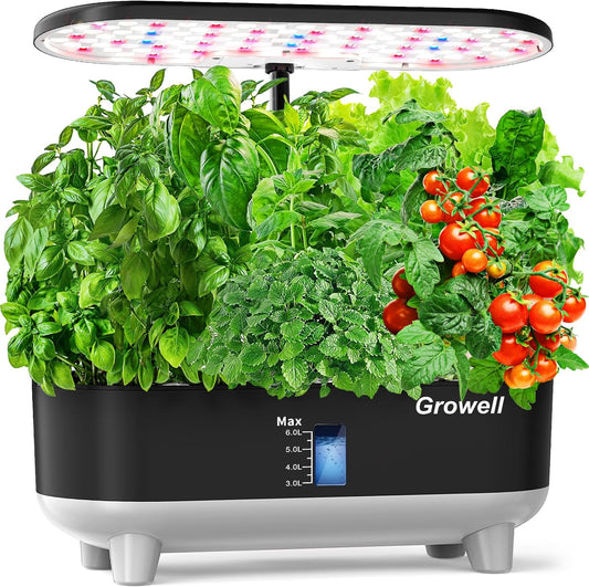 Hydroponics Growing System Kit, 16 Pods Indoor Garden with 28W Full Spectrum LED Grow Light, Auto Timer, 3 Smart Light Modes, 8L Large Herb Garden, Ideal Gardening Gift for Women, Men (Black)