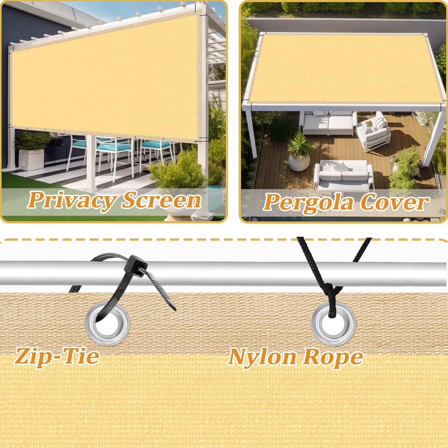 Shade&Beyond Customized Size 13' X 19' Shade Cloth with Grommets, 90% UV Protection UV Protection Mesh Tarp Sun Screens for Patio GN01, Sand