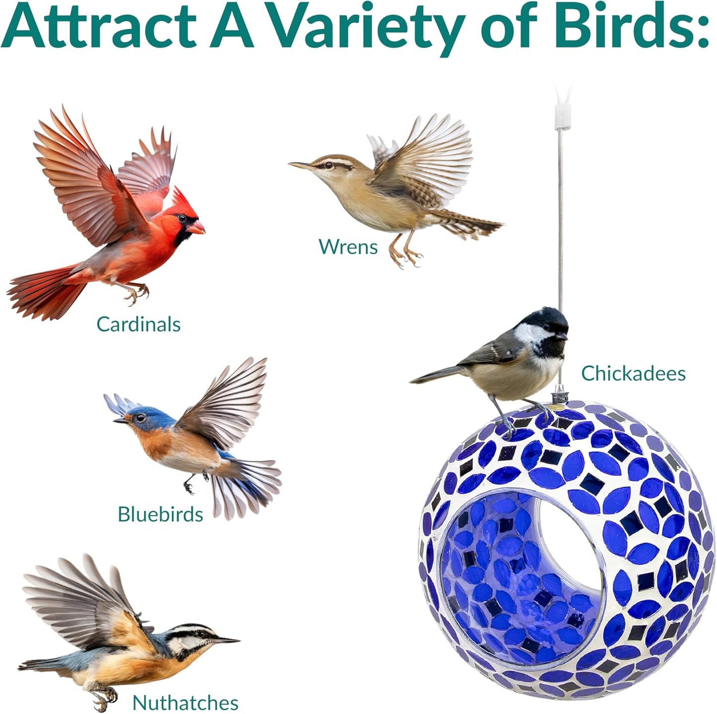 Sunnydaze 6-Inch Glass Mosaic Hanging Bird Feeder for Outdoors - Fly-Through Wild Bird Feeder - Lavender Mosaic