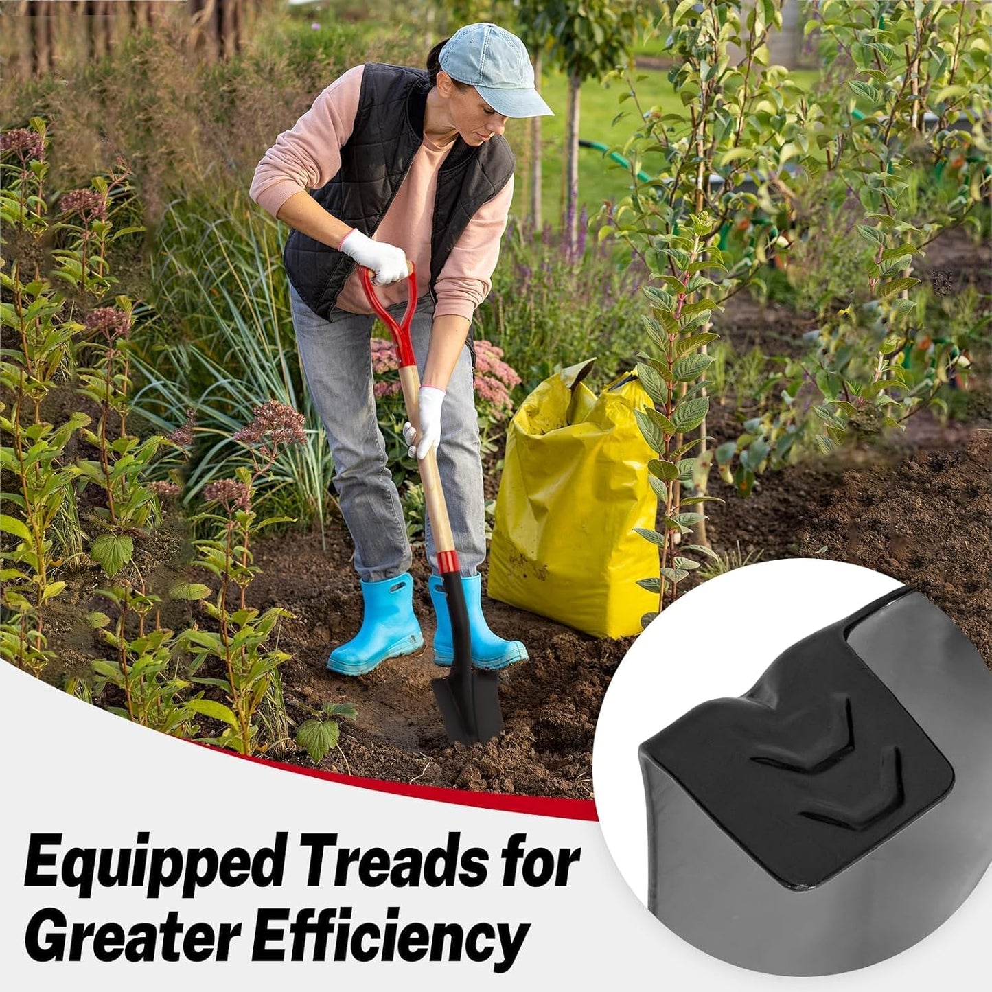 Drain Spade Shovel, Garden Drain Spade, Trenching Shovel, Woode D-Handle, Steel Y-Grip, 45 Inch Spade for Digging Transplanting & Edging (Red)