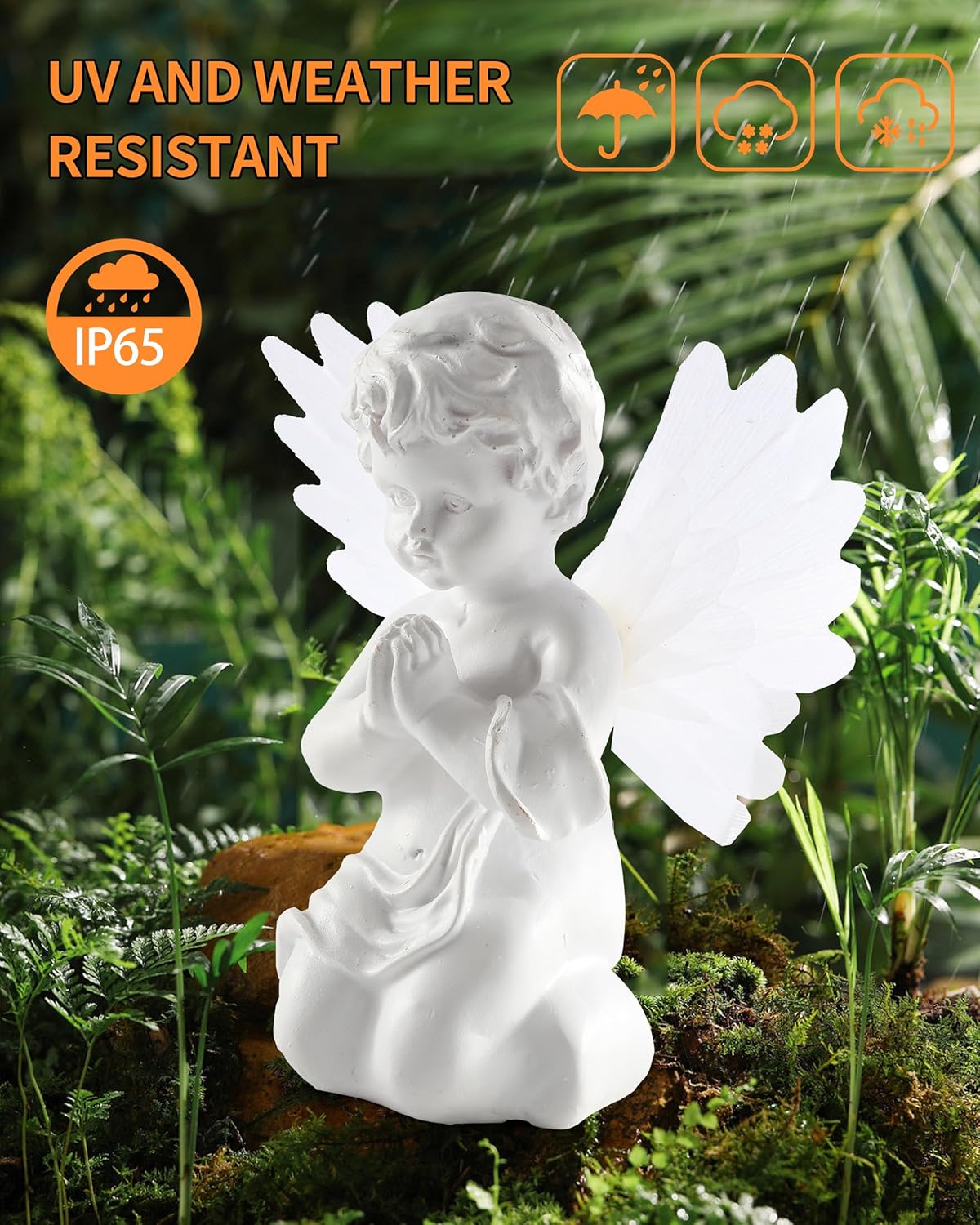 iStatue Solar Praying Cherub Angel Light with Fibre Optic Wings - 7.1'' Sympathy Remembrance Memorial Gift for Grave Ornaments Garden Decor (Kneeling Angel)