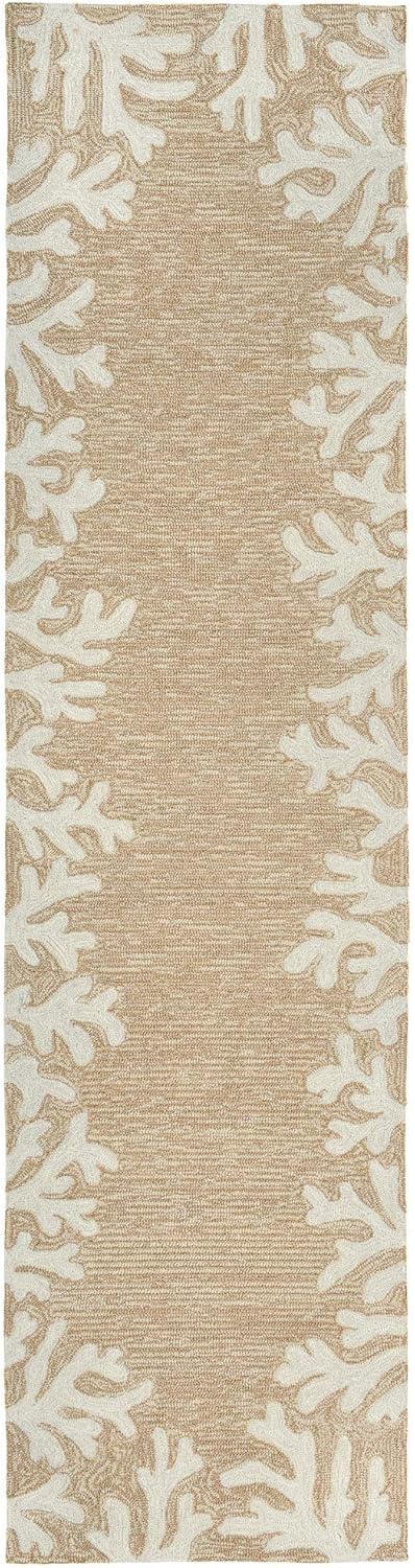 Liora Manne CAPRI Indoor/Outdoor Handmade Synthetic Blend Durable Area Rug - Traditional Border Coastal Beach Accent (Coral Border Neutral) (2' x 8')