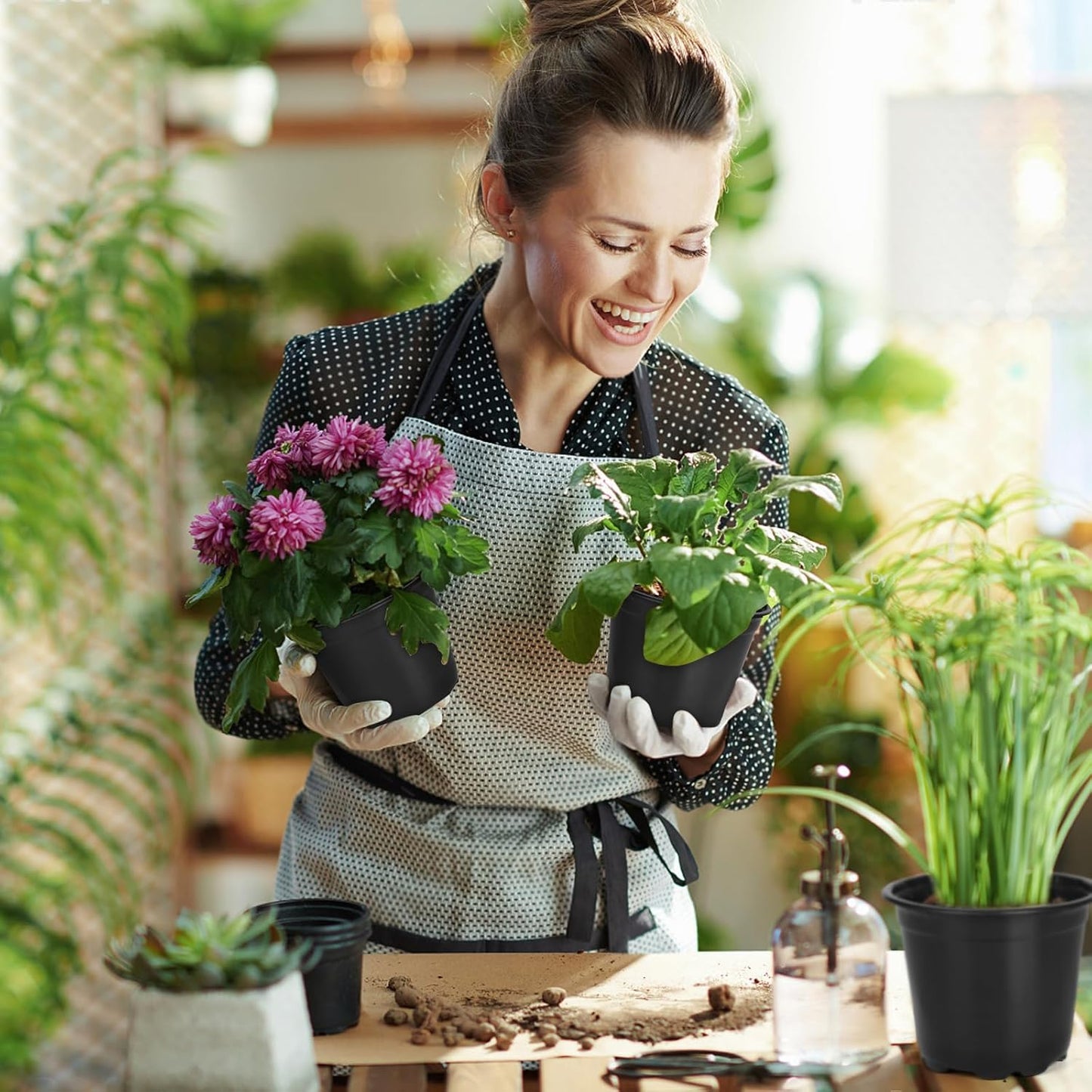 120 Packs 5 Inch Plant Nursery Pots, Plastic Seeds Starter Pots with Drainage Holes, Germination Soft Flower Plant Container for Succulents Seedling Cutting Transplanting (120, 5 Inch)