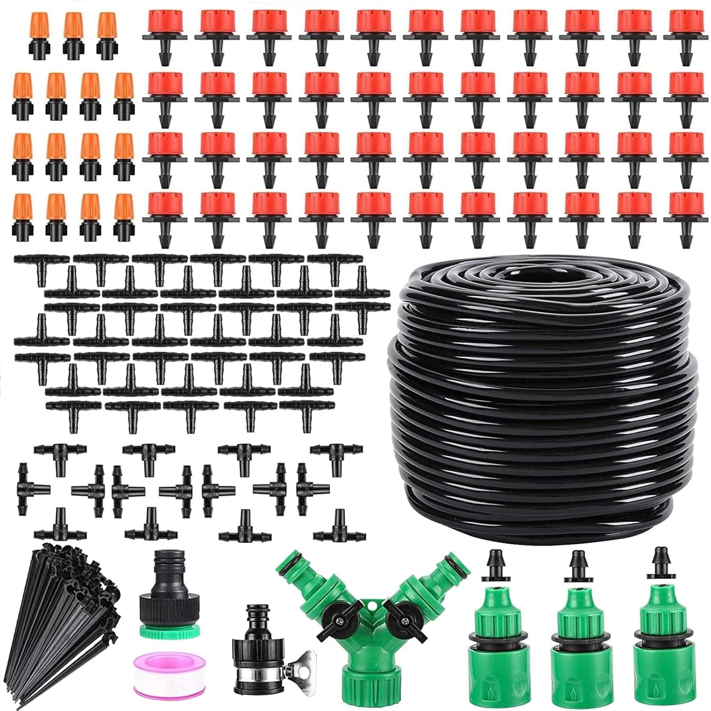Drip Irrigation System - Irrigation System for Garden w/ 1/4" & 1/2" Fast-Lock Tubing - Adjustable Nozzles & Sprinklers Garden Watering System(164FT Kits)