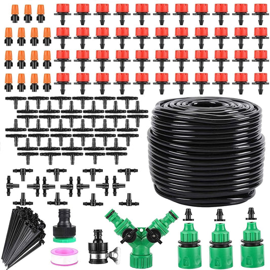 Drip Irrigation System - Irrigation System for Garden w/ 1/4" & 1/2" Fast-Lock Tubing - Adjustable Nozzles & Sprinklers Garden Watering System(164FT Kits)