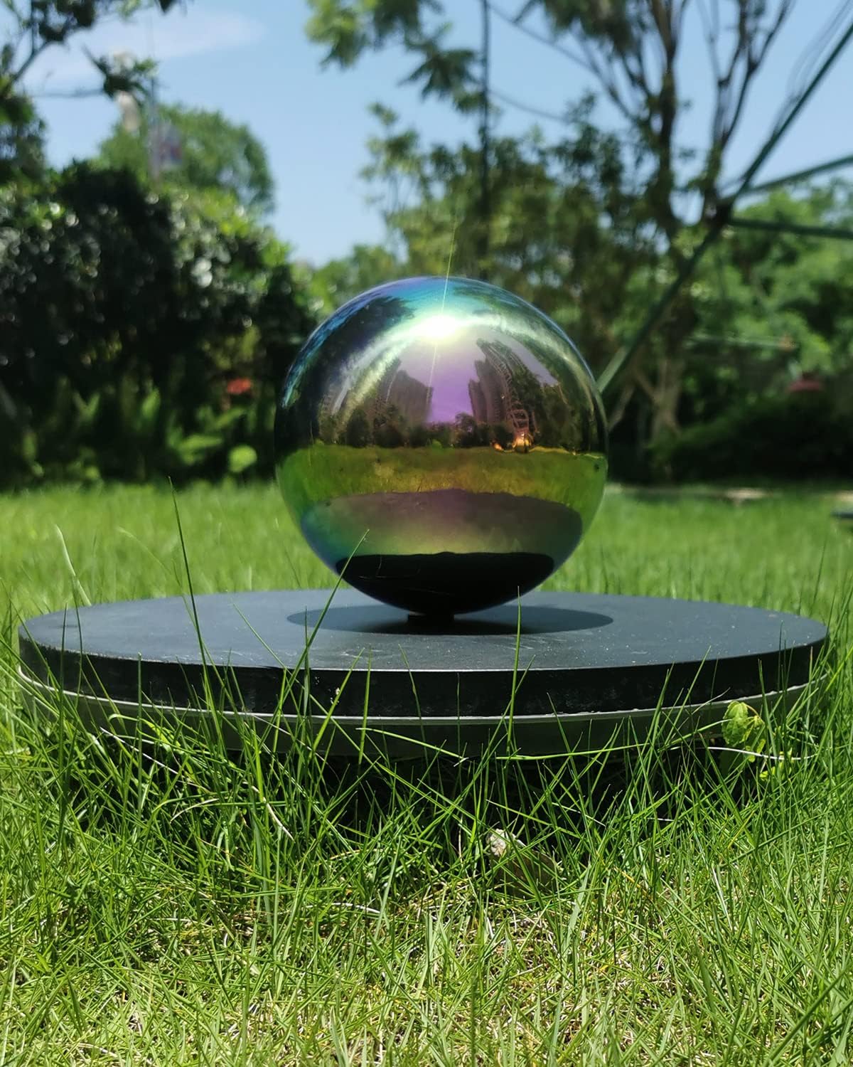 Rainbow Gazing Globe Mirror Ball in Stainless Steel, Shiny Hollow Sphere Sparkling Housewarming Outdoor Ornament (8 Inch)