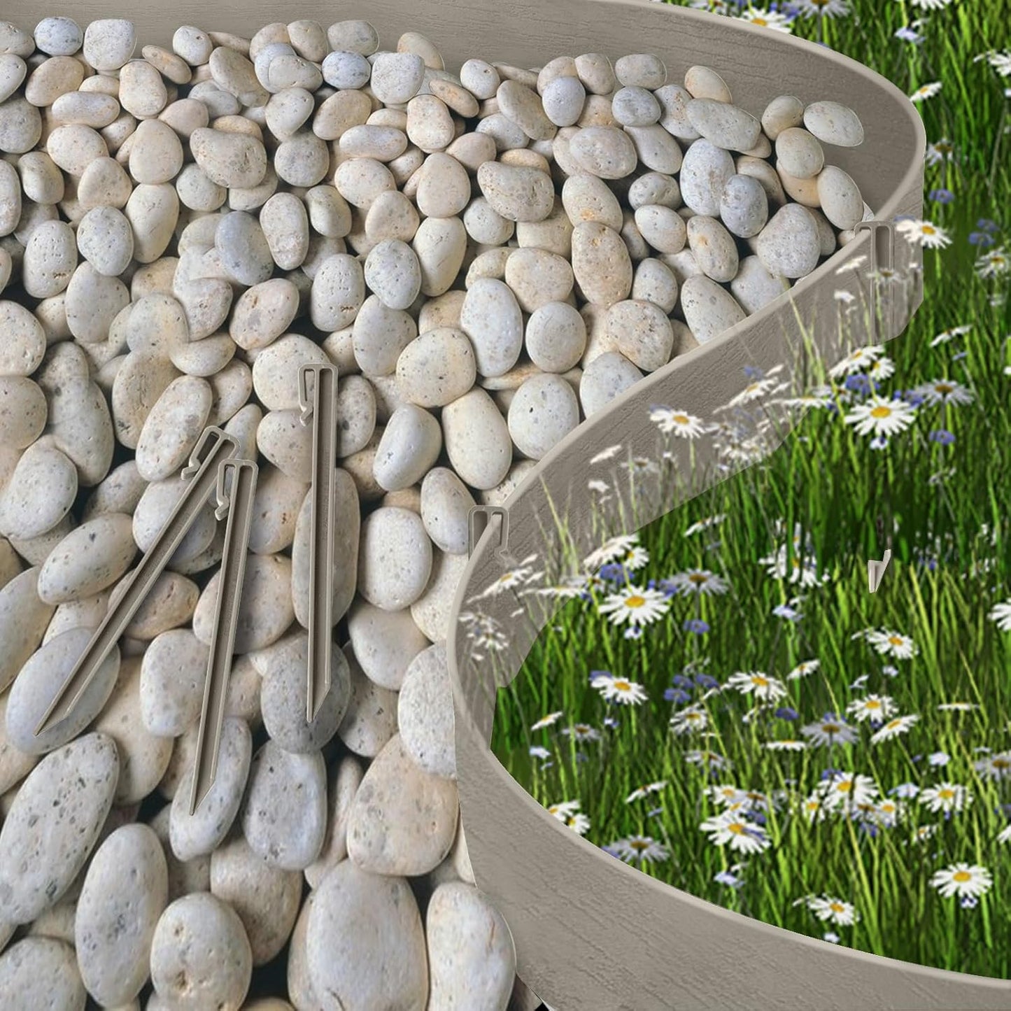 Landscape Edging Kit, Include 4 Inch High 120 Feet Length Terrace Board, 60 Durable Spikes, Edging Pruning Shear, Rubber Mallet Hammer, Gray