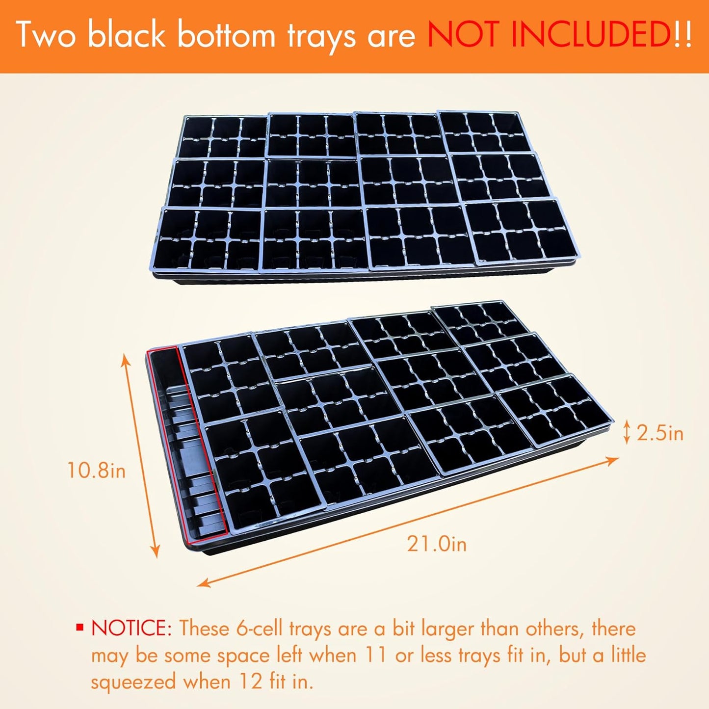 Gardzen 30 Pack 6-Cell Seed Starting Tray for Seedlings, Plant Starter Trays with Drainage Holes for Seed Germination, 5.4x3.7 inches, Black