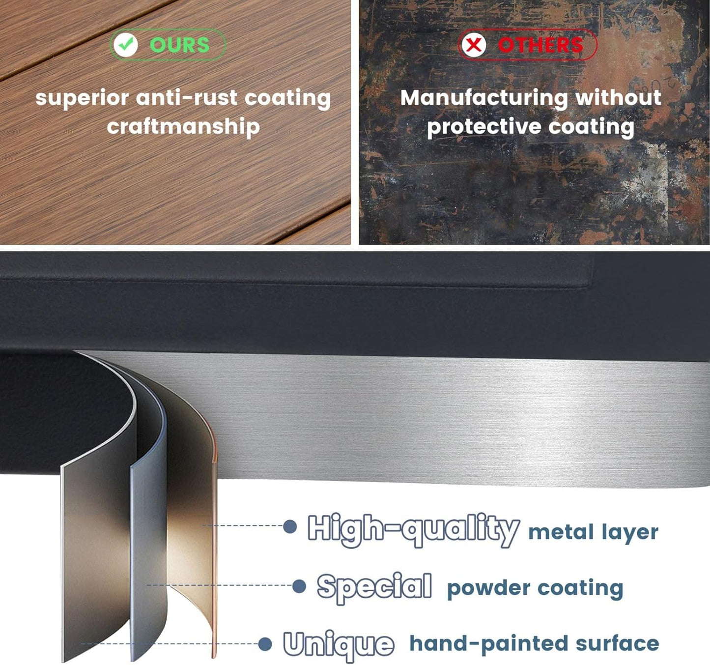 DIFY Patio Round Dining Table, 53" All Weather Round Outdoor Table with 1.57" Umbrella Hole for 8 Person, Perfect for Yard, Balcony and Lawn, Walnut