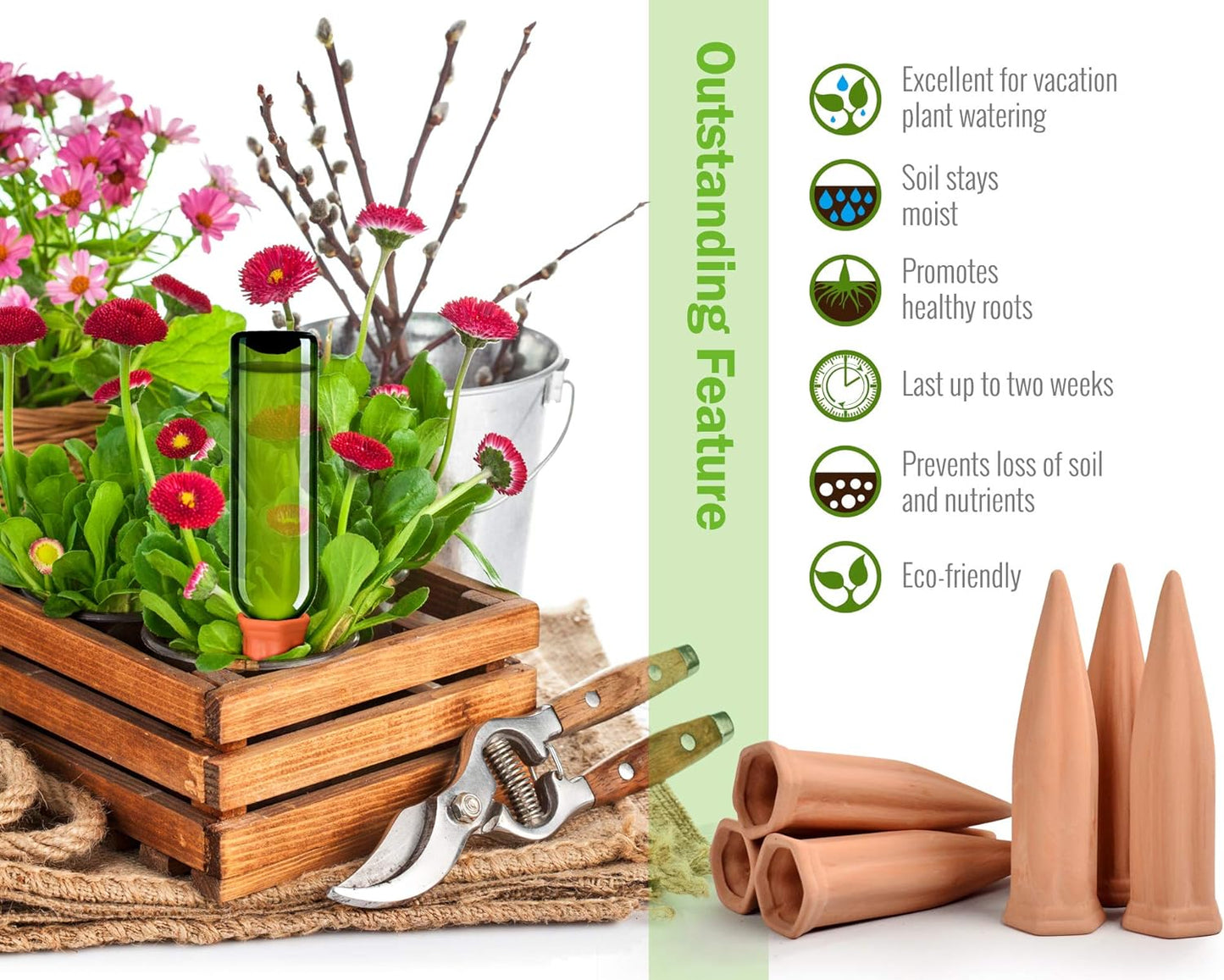 B SEPOR Ceramic Plant Waterer Set of 6 Pack Terracotta Self Watering Spikes,Wine Bottle Plant Watering Devices for Vacation (6Pack)