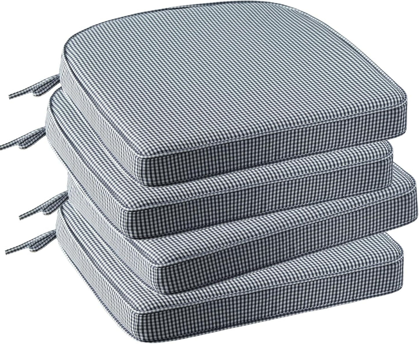 Outdoor Round Corner Seat Cushion, 17"x16"x2", Set of 4, Non Slip Seat Cushion Pads with Removable Cover for Patio Furniture, Garden Yard Lawn, Black White Mini Check