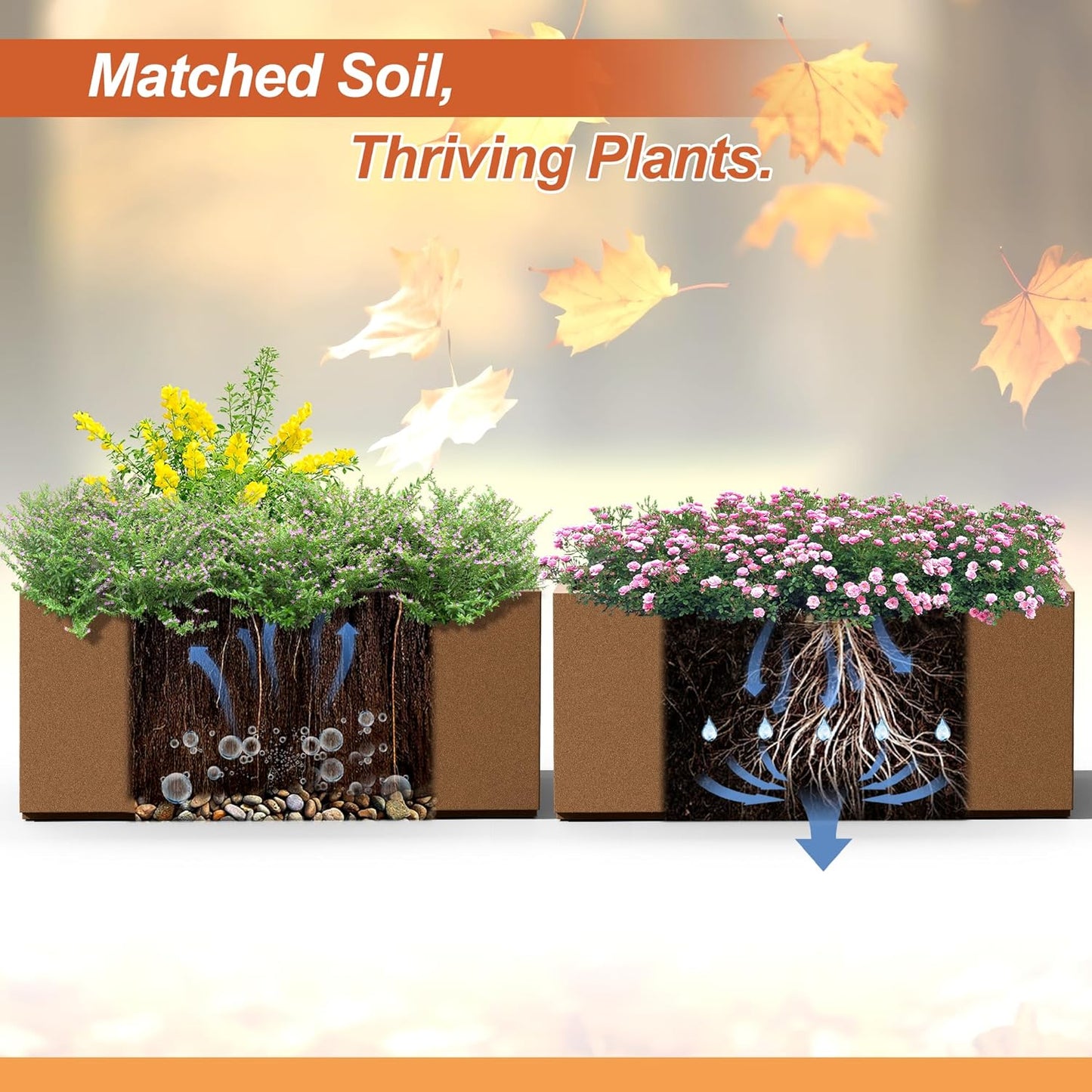 Metal Rectangular Planter for Outdoor Plants, Coated Large Planter Box with Drainage, Outdoor Patio PLanters with Sturdy Thickened Material for Yard, Garden