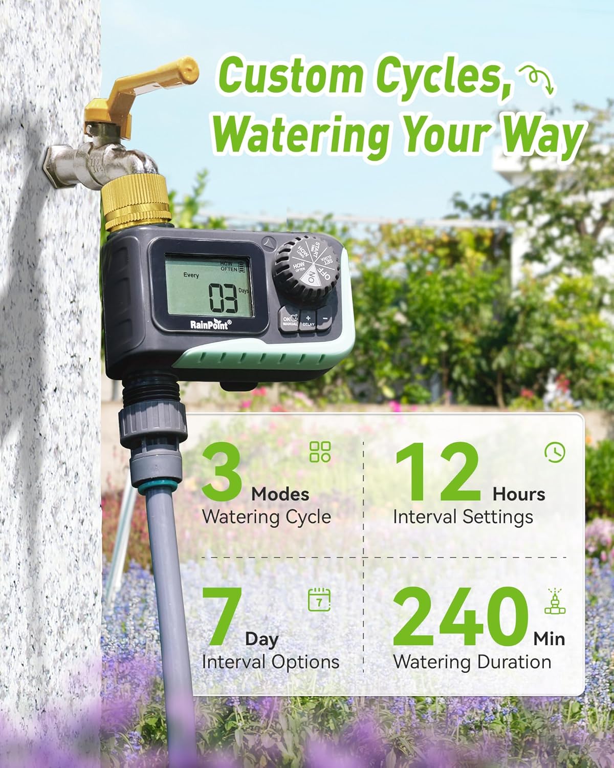 RAINPOINT Sprinkler Timer Outdoor, Water Timer for Garden Hose Faucet Timer, Programmable Watering Irrigation Timer with Rain Delay/Manual, V2, 2024 Release(Metal)
