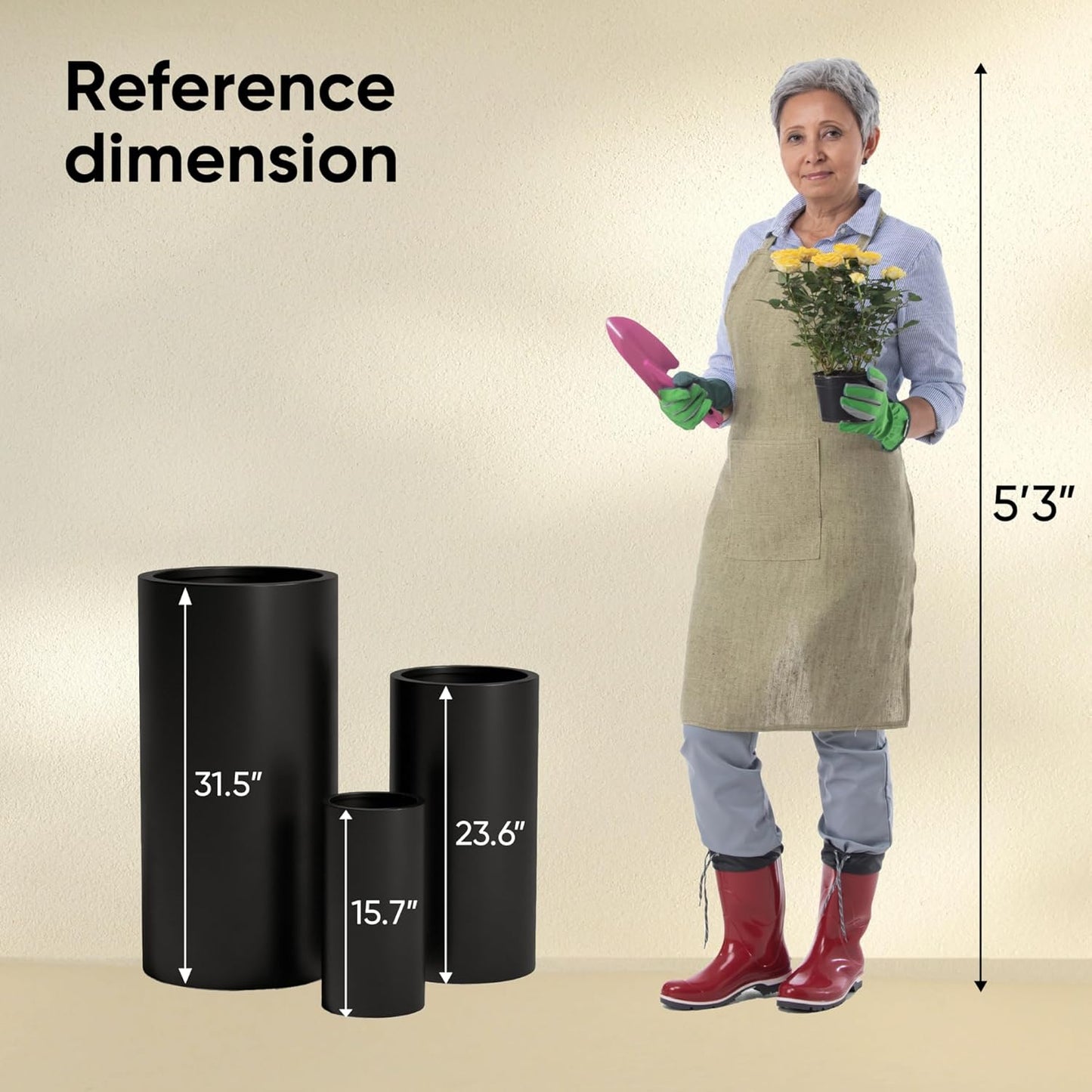 DTY Signature Mount Oxford Tall Outdoor Planter - Large Black 31.5 Inch Height Modern Tall Planter Pot for Indoor & Outdoor Spaces - Stylish Planter for Contemporary Homes and Gardens