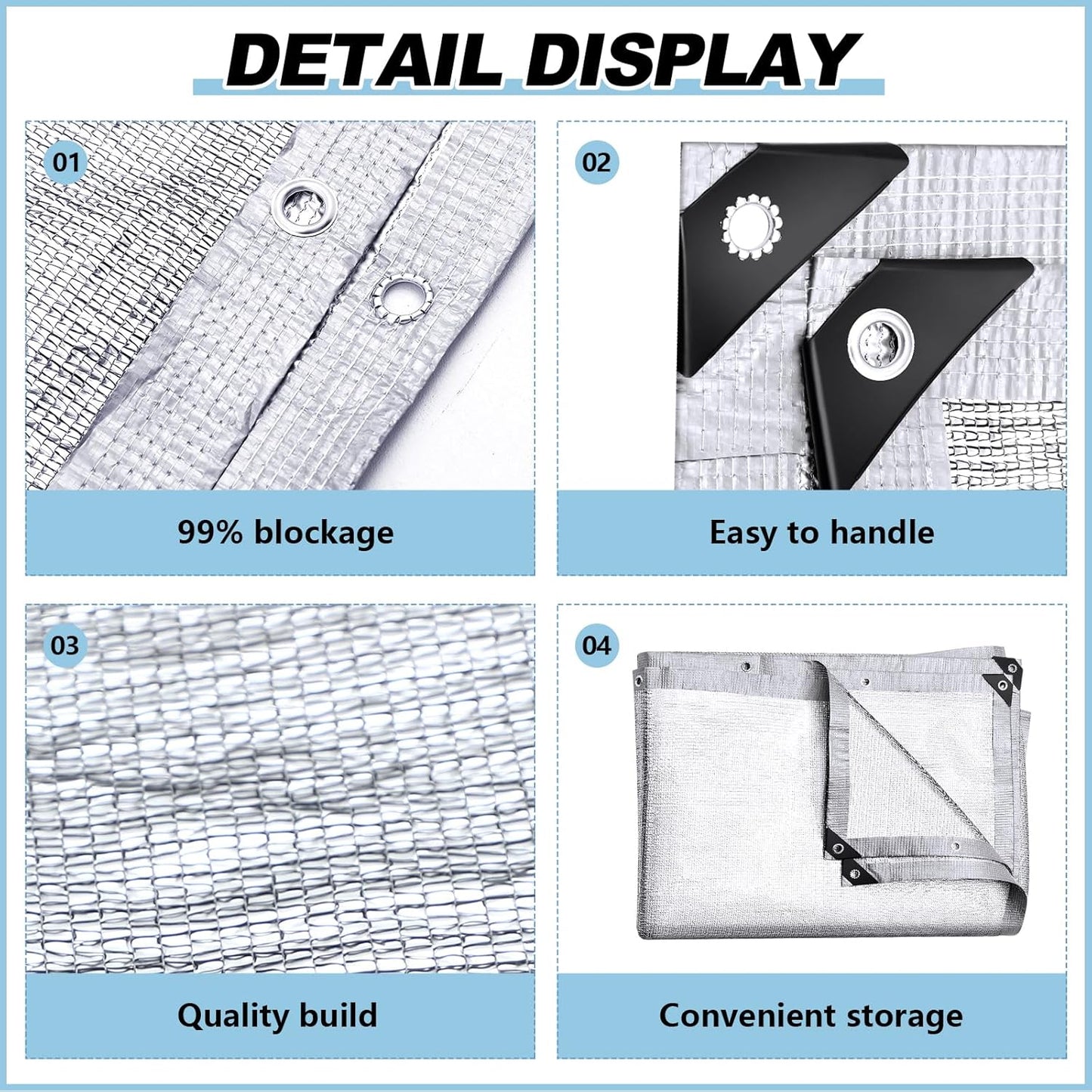 99% Aluminet Shade Cloth Reflective Tarp 6.5 x 10 ft Aluminium Cloth Porch Privacy Screen with Grommets for Car Garden Pergola Patio Sun Shade Kennel Cover Durable Mesh Canopy Cover Easy Setup