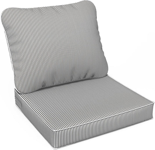 LVTXIII Outdoor Seat and Back Cushion Patio Deep Seat Cushion Set Seasonal Chair Cushion for Wicker Chairs and Garden Furniture Decoration, 24"x24"x4", Strip Grey