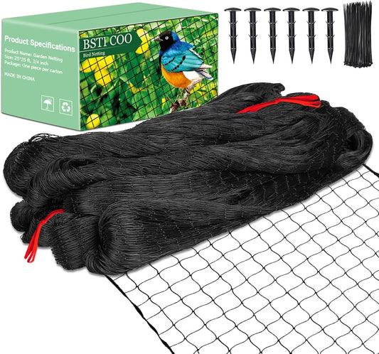 25'x25' Bird Netting for Chicken Coop, Nylon 3/4" Mesh Poultry Netting Chicken Net Roof Hawk, Aviary Net Deer Fence Pests Trellis Garden Nettings for Fruits Trees Plant