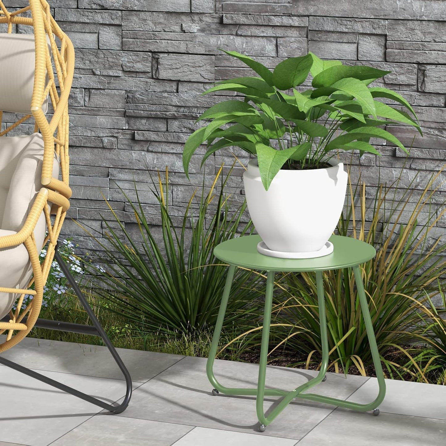 Bean Green Patio Side Table, 18" Weatherproof Steel Outdoor Indoor Side Table for Garden, Balcony, Pool & Tailgate, Rust-Resistant Lightweight Portable Patio End Table