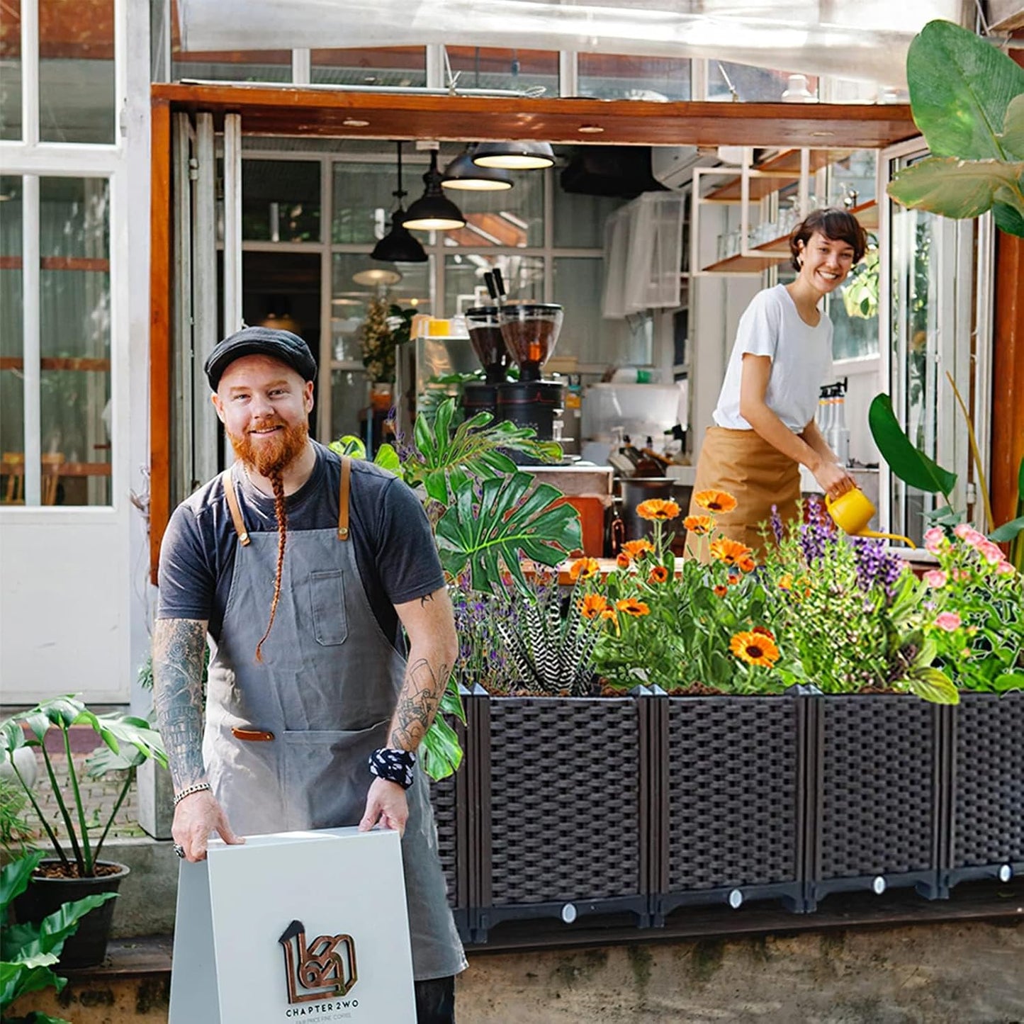 Large Planters for Outdoor Plants Garden Boxes Outdoor Raised Garden Bed Heat and Frost Resistance Planters Garden Box with Drain Outlet for Vegetables/Herbs