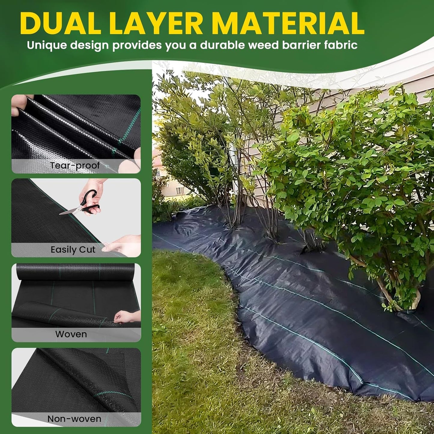 KAKO 6x300FT Weed Barrier Fabric, Landscape Fabric, Garden Weed Barrier Fabric, Garden Fabric Weed Barrier Weed Cloth for Landscaping Fabric, Garden Fabric, Driveway Fabric