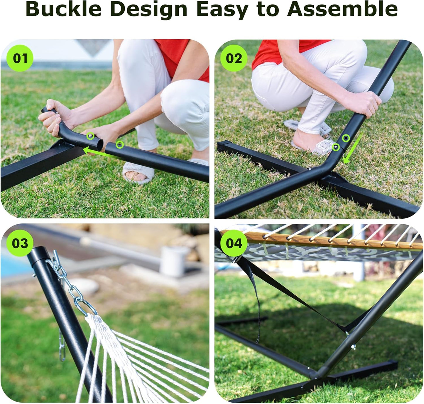 Double Hammock with Stand for Outdoor, Heavy Duty Portable Hammock with Adjustable Steel Stand for Patio, Garden, Beach, Backyard - Includes Carrying Bag,White Grey