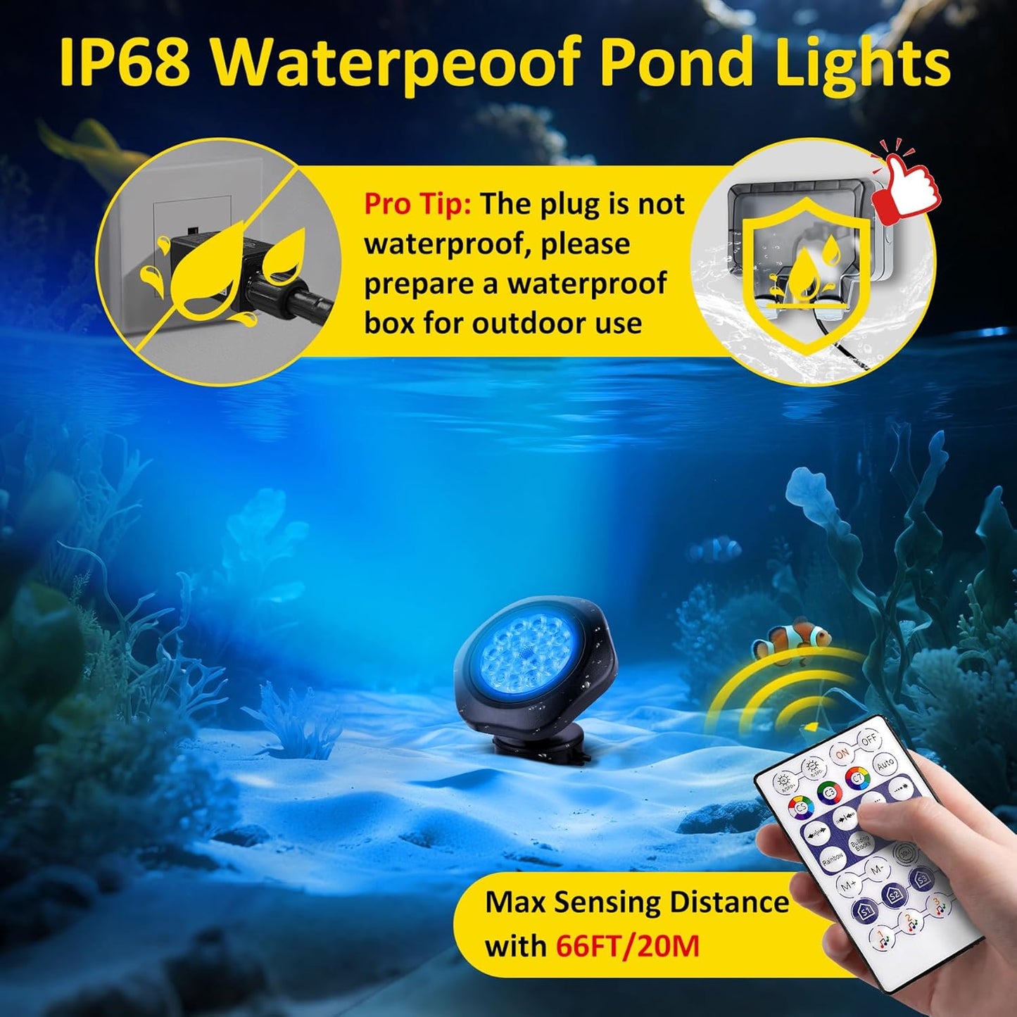 T-SUN Color Changing Pond Lights LED Underwater APP and Remote Control Submersible Fountain Lights IP68 Waterproof Landscape Spotlight Fish Tank Light for Koi Pond Aquarium Garden (Set of 2)