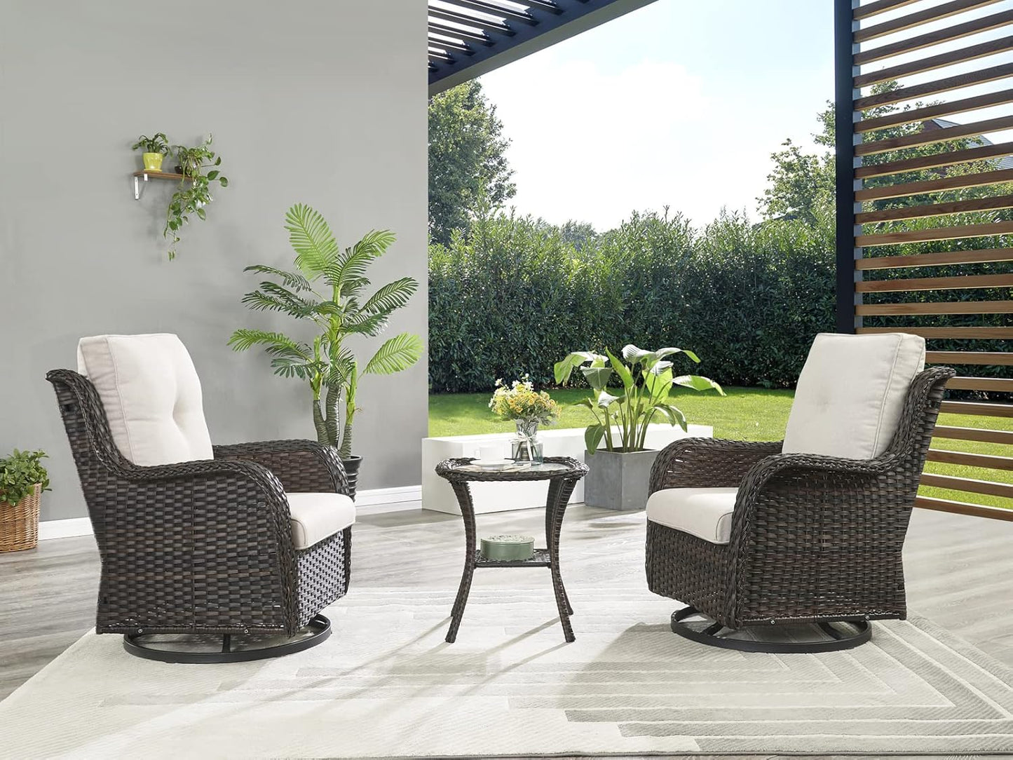 Patio Tables Wicker Side Table - Rattan End Table with Glass Top for Outdoor Outside Patio Porch Deck Square Brown