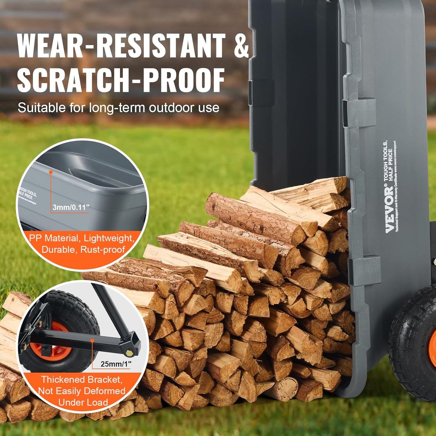 VEVOR 4 Cu.Ft. 600lbs Poly Garden Cart Dump Wagon, Heavy Duty 4 Wheel Wheelbarrow Yard Cart Dump Wagon with 10in All Terrain Wheels, Steel Frame and Quick Release System