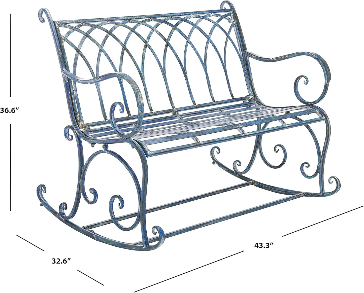 SAFAVIEH Outdoor Collection Ressi Victorian Antique Blue Patio Porch Entryway Backyard Rock Bench