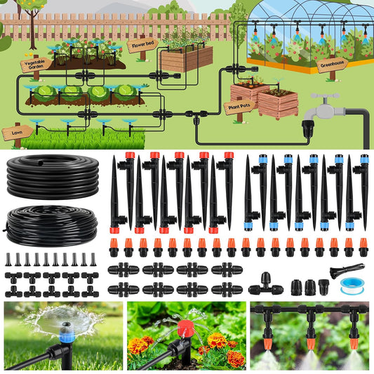240FT Drip Irrigation System for Garden, 2025 Upgraded Quick-Connect Automatic Garden Watering System with 1/2" & 1/4" Tubing and Adjustable Nozzle Emitters for Greenhouse, Yard, Lawn, Raised Bed