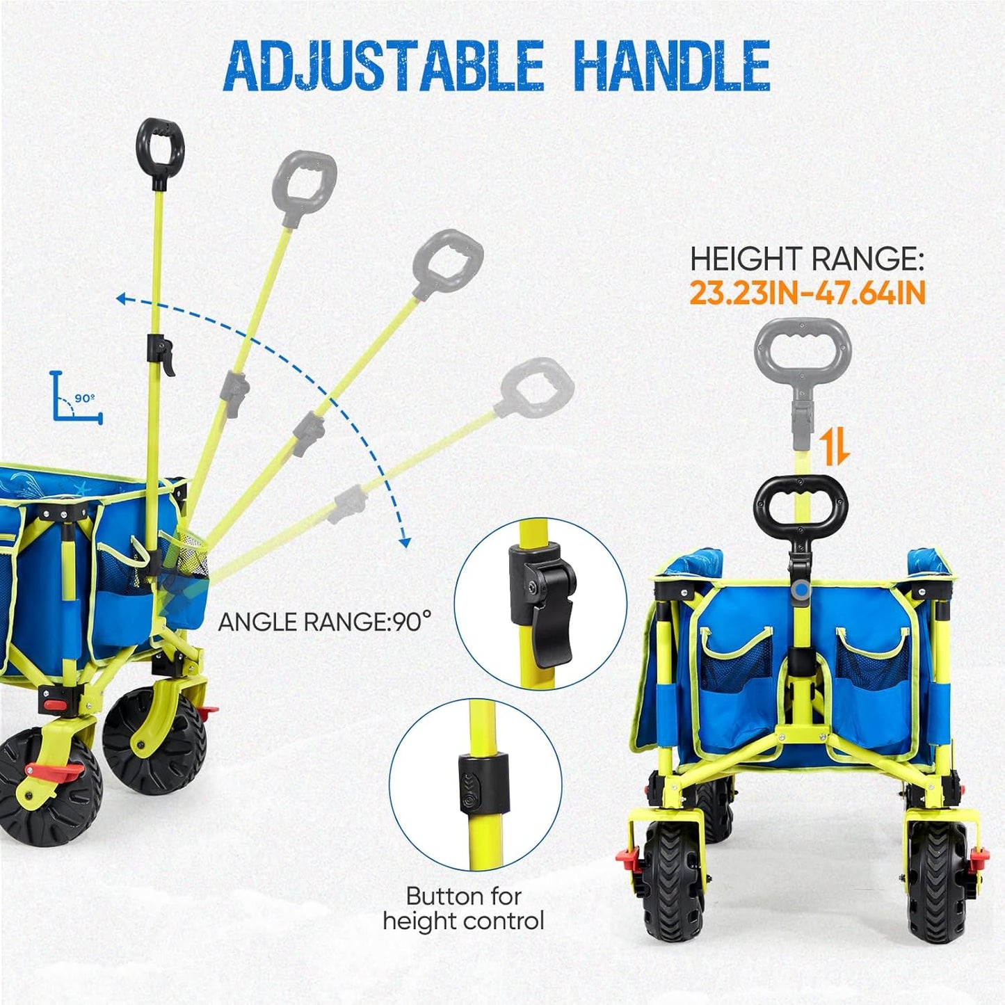 49" L Extra Long Beach Wagon with Tailgate,Big Wheels with Brake for Sand, Collapsible Utility Beach Cart Heavy Duty Folding Wagon,Ideal for Outdoor Sand Camping Garden Pet