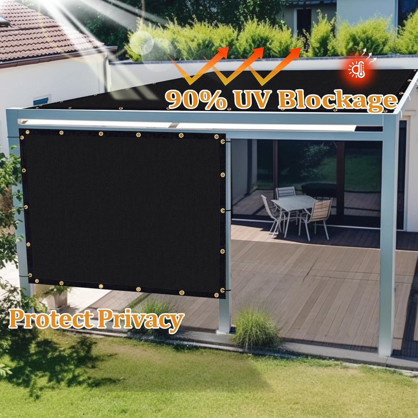 Shade&Beyond Customized Size 8' X 24' Shade Cloth with Grommets, 90% UV Protection UV Protection Mesh Tarp Sun Screens for Patio GN01, Black