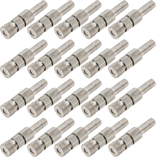 20pcs 6mm Brass Mister Nozzles with Filter, 0.016"/0.4mm Orifice Misting Nozzles for Outdoor Cooling System, Landscaping, Air Humidification, Greenhouse Irrigation