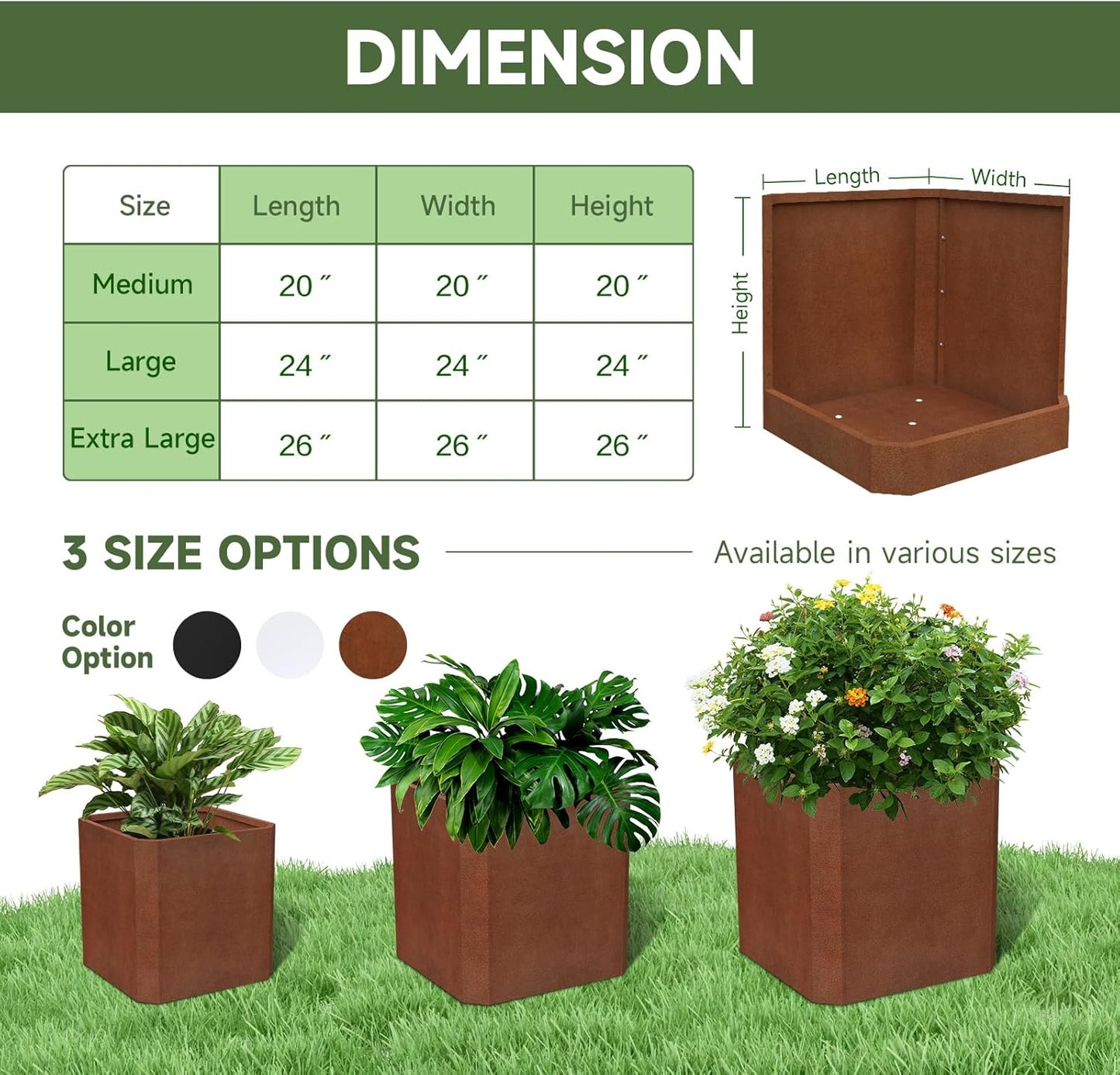 Corten Steel Planter Box-20"x20"x20"-Large Square Planter Matel -Outdoor Indoor- Heavy Duty Rustic Tall Planter Flower Pot Commercial Residential for Patio Porch Deck Home Backyard
