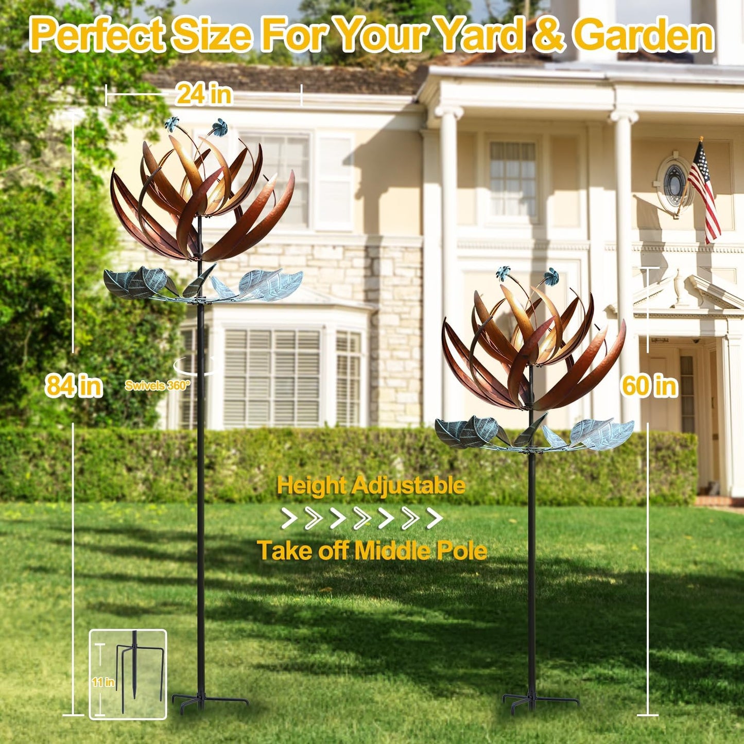 LimeHill Wind Spinner for Yard and Garden - Large Metal Kinetic Wind Sculptures for Outdoor Decorations (24 X 84 Inches)