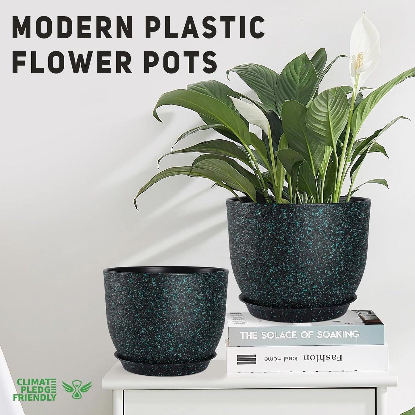 Plant Pots 10/9/8/7.5/7 inch Set of 5,Flower Pots with Multi Mesh Drainage Holes, Large Planters for Indoor Outdoor Garden Plants and Flowers. (Green Speckles)