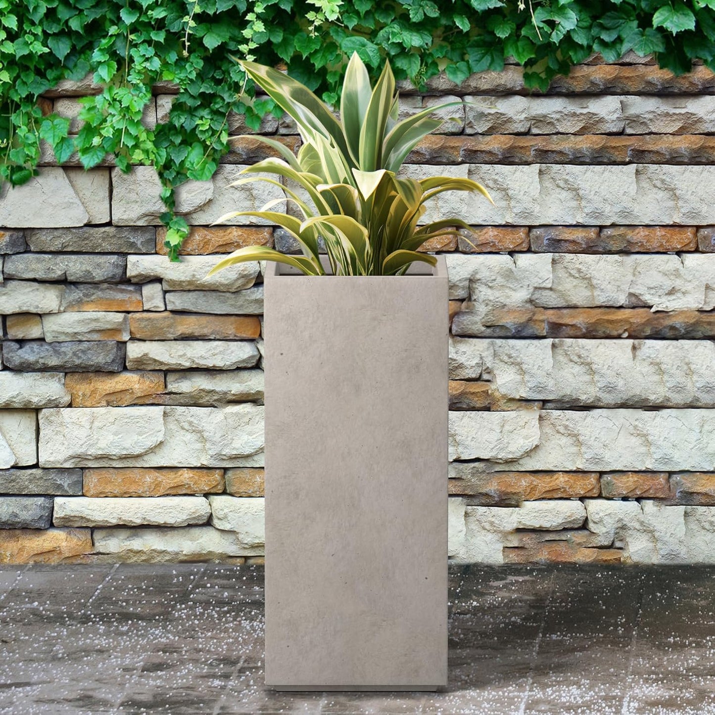 Kante 27.6" H Tall Rectangular Concrete Planter, Modern Square Diameter Plant Pot with Drainage Hole and Rubber Plug for Indoor Outdoor Home Patio Garden, Weathered Concrete