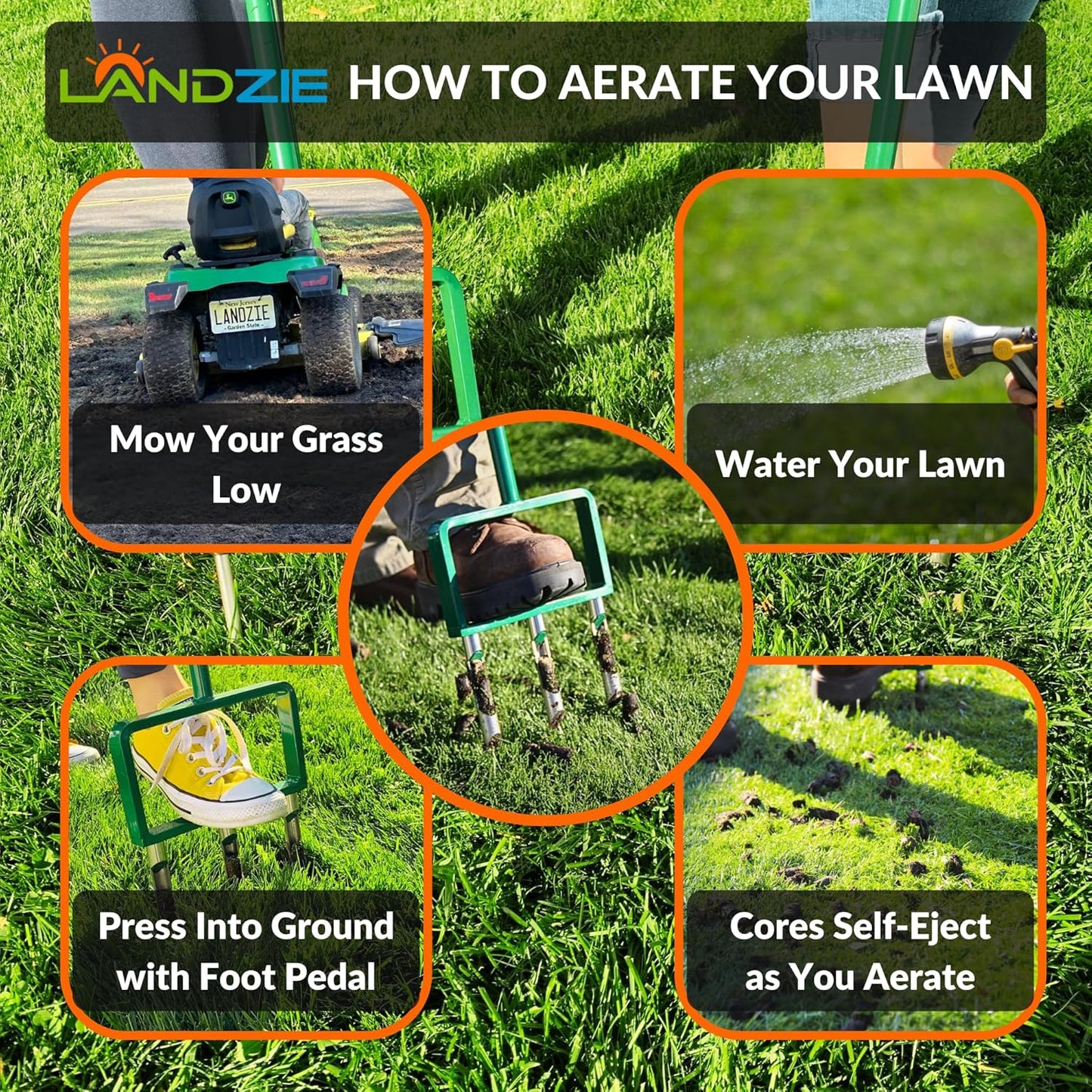 Landzie Hollow Tine Lawn Aerator Tool - 42 Inch Core Aerator and Grass Aeration Tool Lawn Tools - Stainless Steel Manual Lawn Aerator Plug Aerator and Aerator Lawn Tool for Soil Compaction Yard Tools