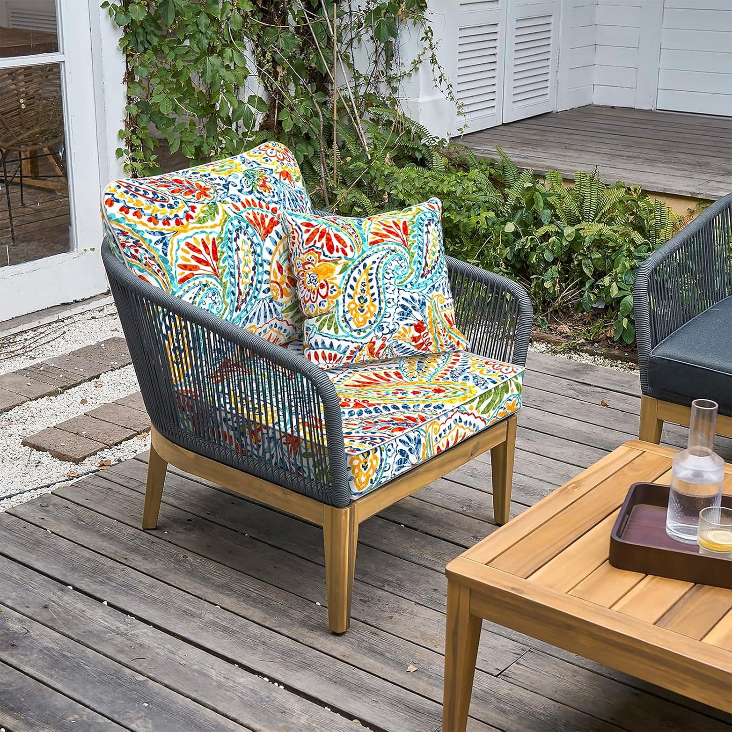 LVTXIII Outdoor Deep Seat Cushion 24"x24"x4" Patio Seat and Back Cushion Set Seasonal Chair Cushion for Dining Arm Chairs, Wicker Chairs and Garden Furniture Decoration, Paisley Multi