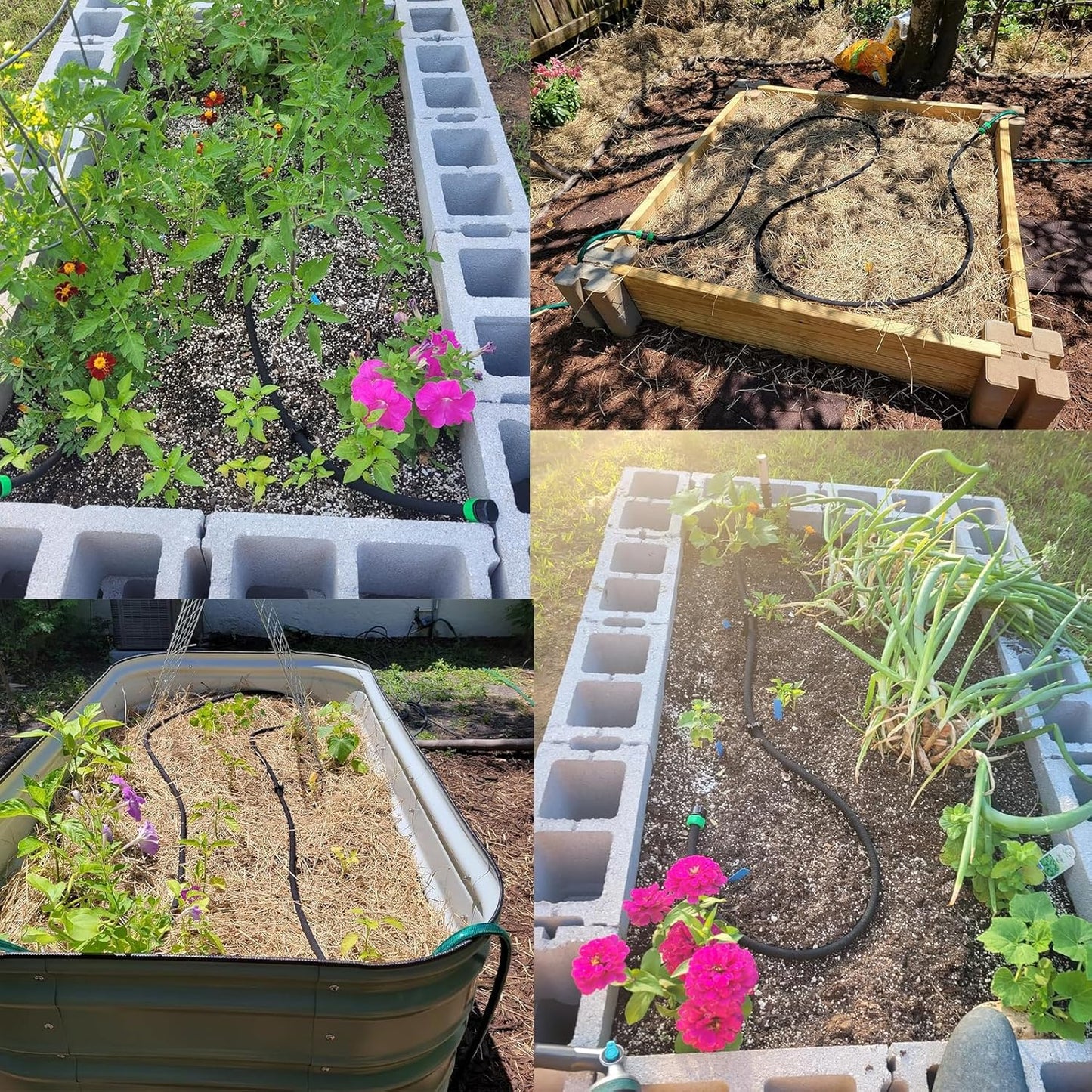 Customizable Soaker Hose System, 1/2inch 50ft Rubber Hose with 25ft PVC Garden Hose, Drip Irrigation Watering Hose with Reinforced Fittings for Flowers Bed Foundation, Lawn, Vegetable, Tree