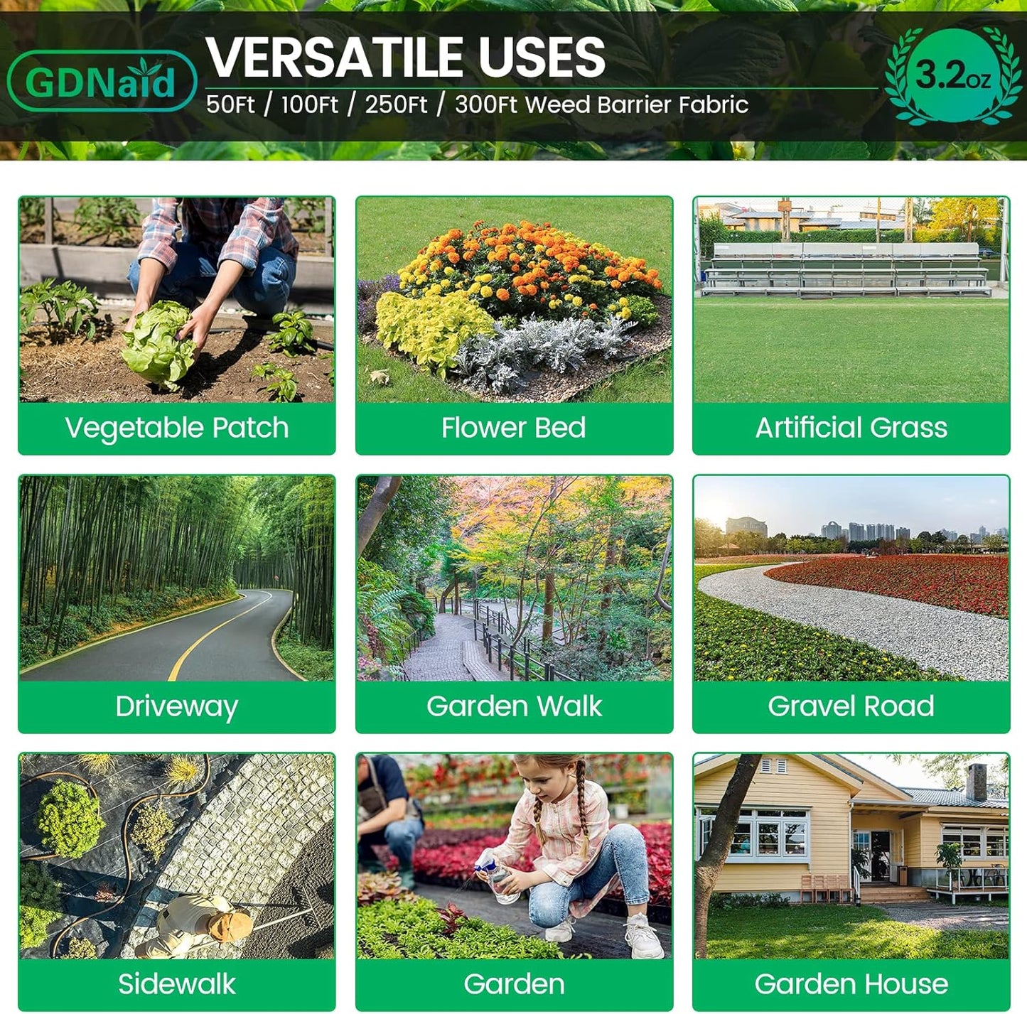 Weed Barrier Fabric 5ftx100ft Landscape Fabric, 3.2oz Weed Barrier Fabric Weed Fabric, Garden Landscaping Fabric