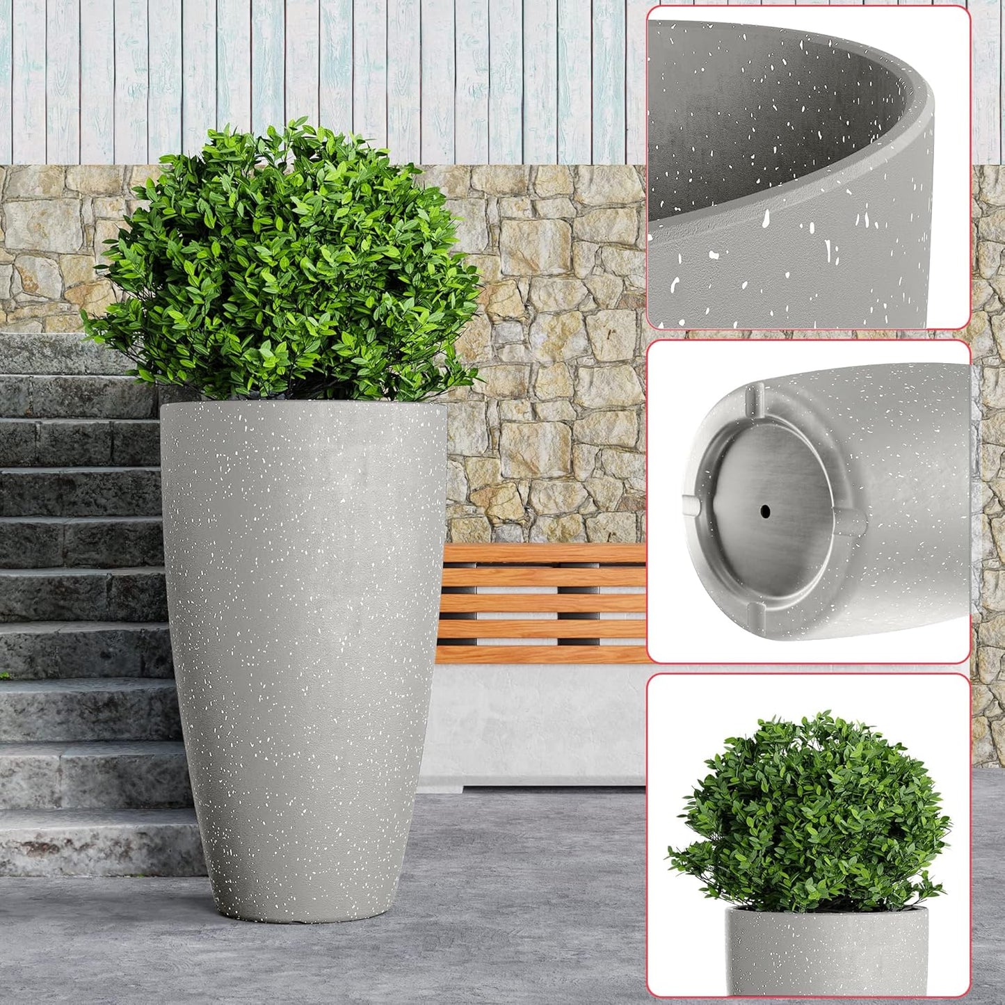 QCQHDU 21 inch Tall Planters for Outdoor & Indoor Plants, 2 Pack Sturdy Plant-Flower-Tree Pots for Front Porch Patio Deck Living Room Decor