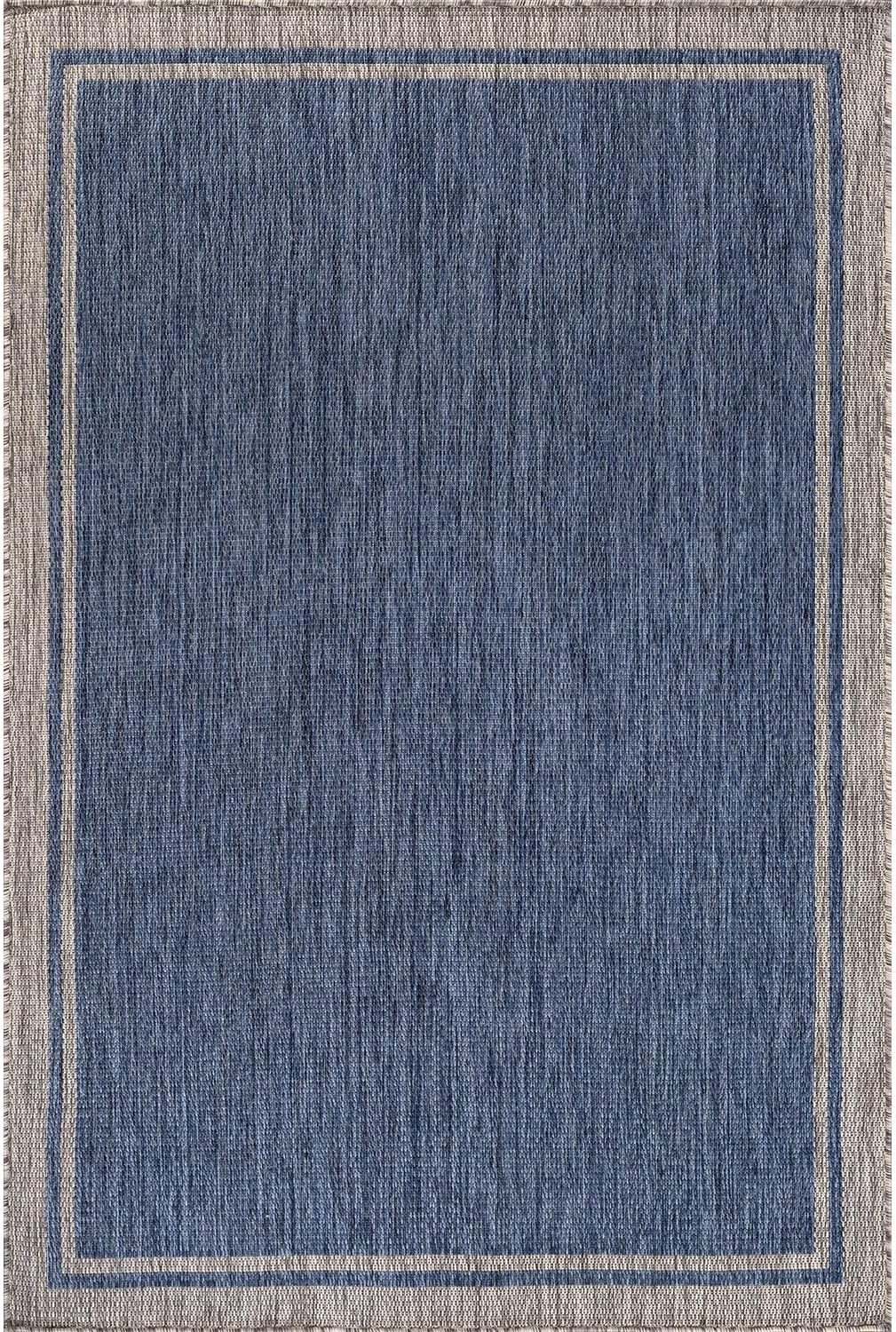 CAMILSON Outdoor Rug, 6x9 Bordered Navy Blue Gray Modern Area Rugs for Indoor and Outdoor Patios, Porches Waterproof Washable Porch Deck Outside Carpet (Bordered Navy, 6 x 9)