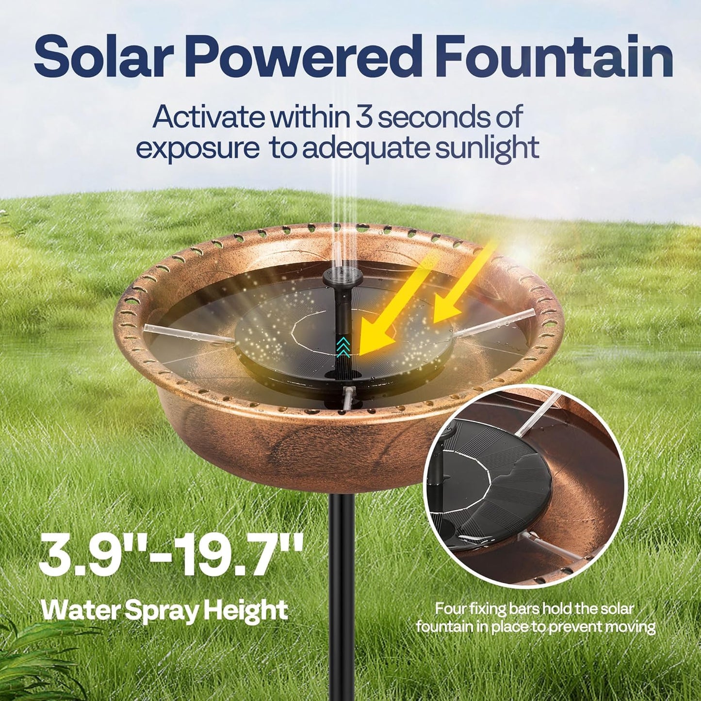 VIVOHOME Polyresin Bird Bath Bowl with Solar Fountain, 29 Inch Height Outdoor Freestanding Birdfeeder with Metal Stake, Capacity 1.4 Gallons, 5-Pronged Base, Bronze