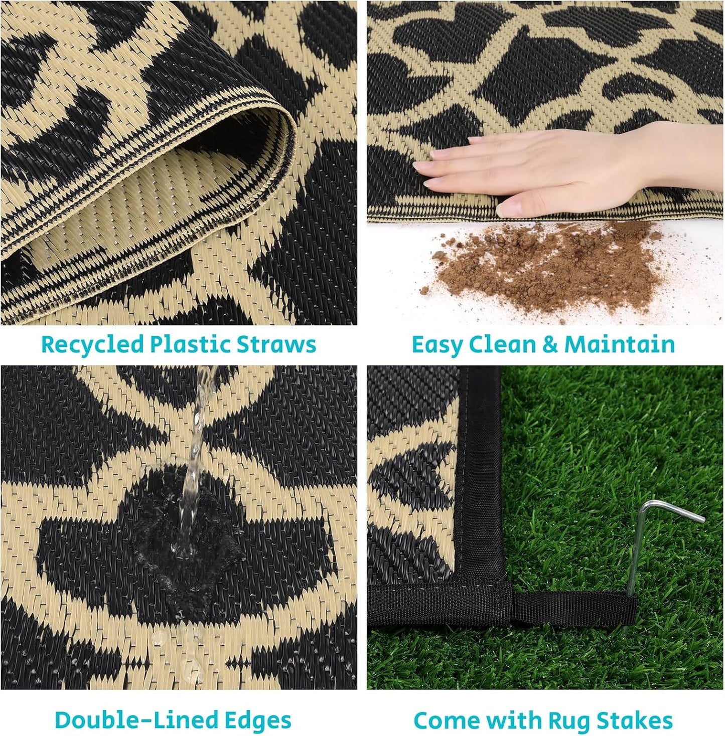 HEBE Outdoor Rug Waterproof 5x8, Reversible Plastic Straw Rug RV Camping Rug, Indoor Outdoor Patio Mat Clearance, Outside Carpet for Porch,Deck,Camper,Balcony,Backyard,Picnic