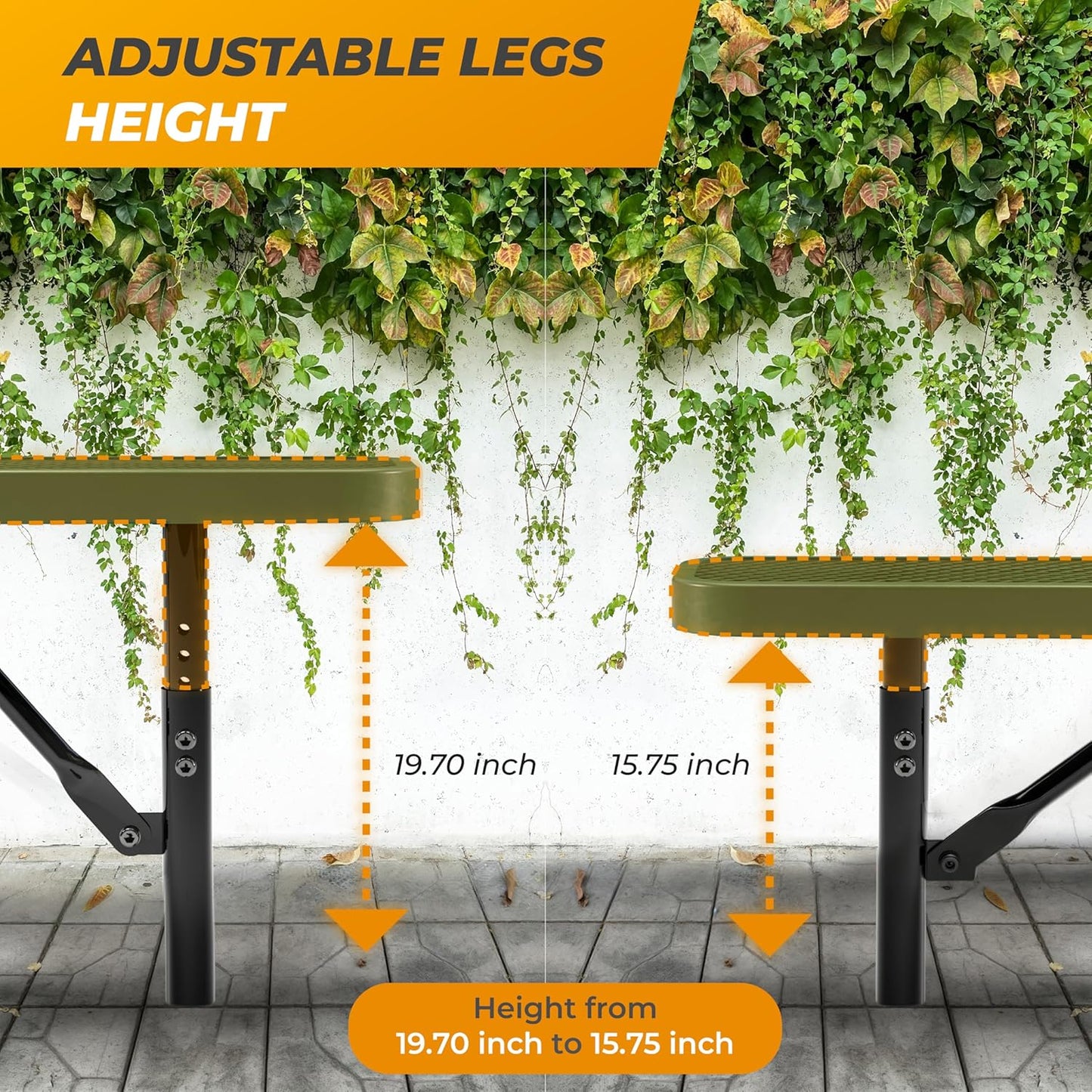 Heavy-Duty Outdoor Metal Bench, Thermoplastic-Coated, Inground, Weatherproof, Commercial-Grade for Parks, Gardens, Patios, Stores & More (6 Ft - Inground, Green)