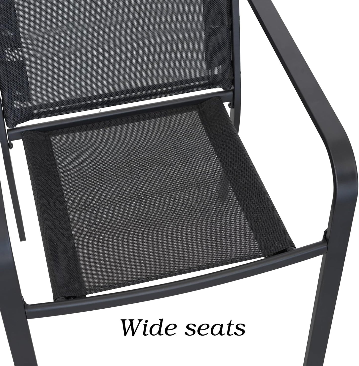 7-Piece Outdoor Dining Set, 48'' Round Table with 6 Stackable Chairs All Weather Furniture Set - Black