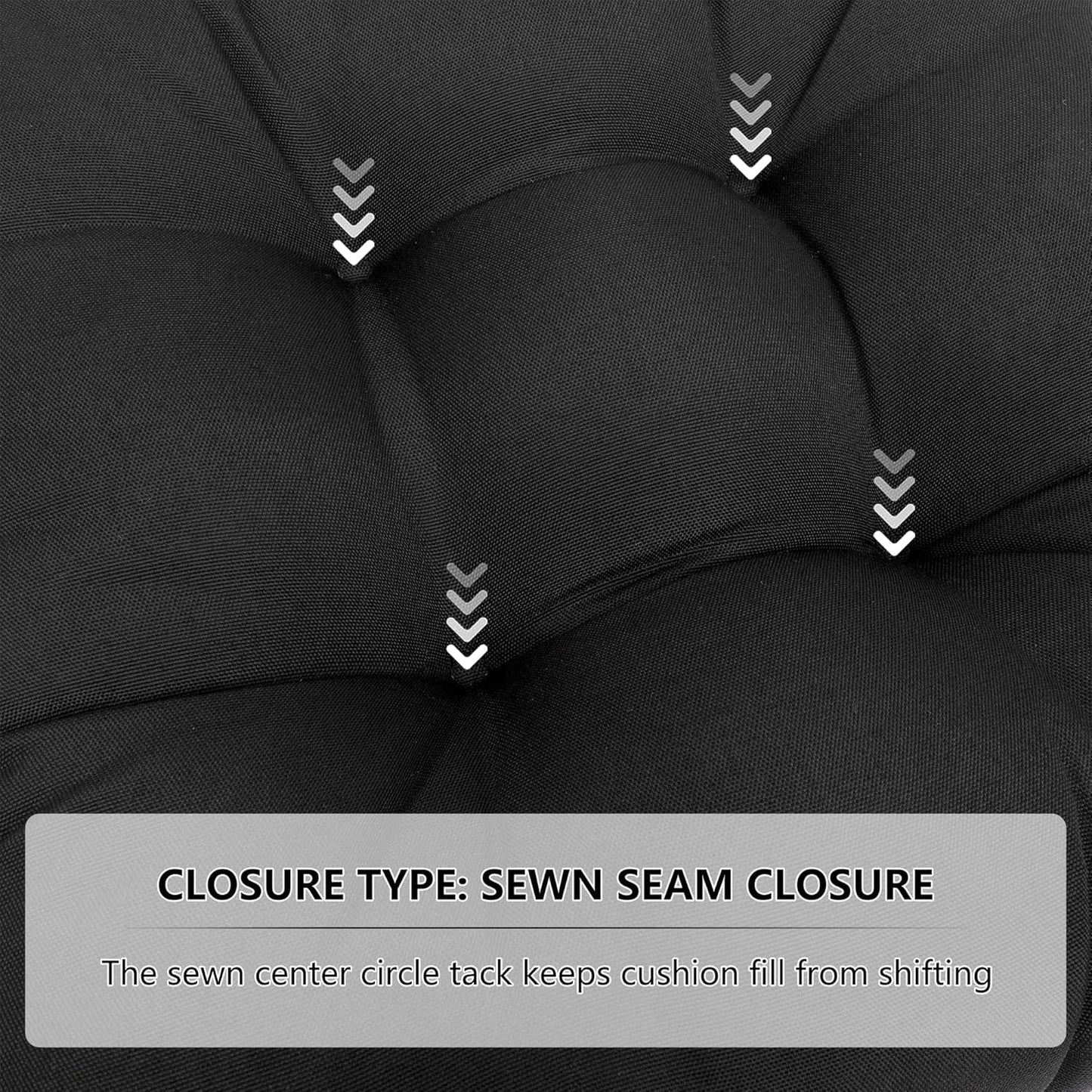 RACE LEAF Outdoor Cushions 19" x 19" Patio Chair Seat Pads, Set of 2 Thick Fill Tufted Square Patio Cushions, Water-Resistant Olefin Chair Seat Cushion with Ties for Non-Slip Support, Black