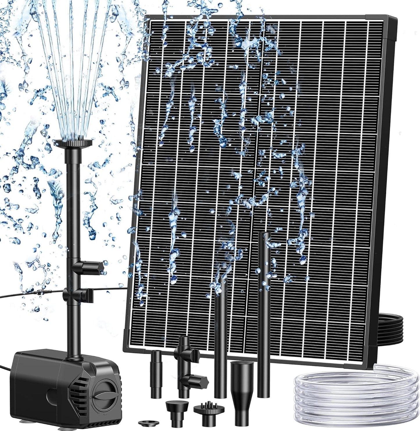 Biling 20W Solar Fountain Pump, Solar Pond Pump equipped filtration and anti-dry Protection, Solar Pond Fountain with PVC Tubing Various Nozzles Accessories for Water Garden & Pond Pumps